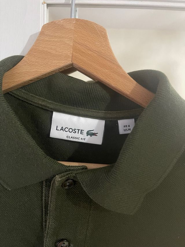 Polo Lacoste manga larga verde oliva