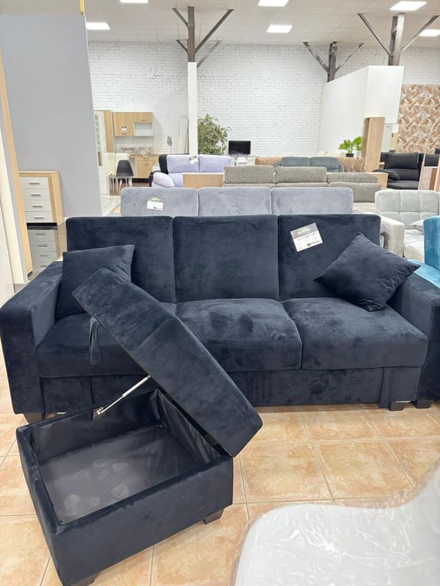 Oferta!! Sofá Cama Negro + Puff Almacenamiento