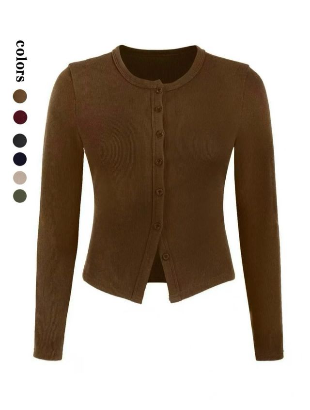 Cárdigan marrón de rayas con botones