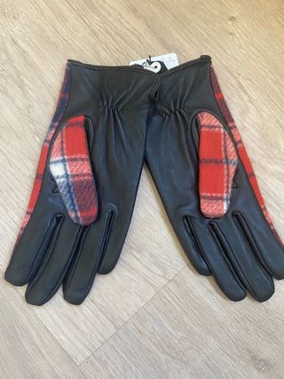 Guantes Desigual cuadros lana y piel