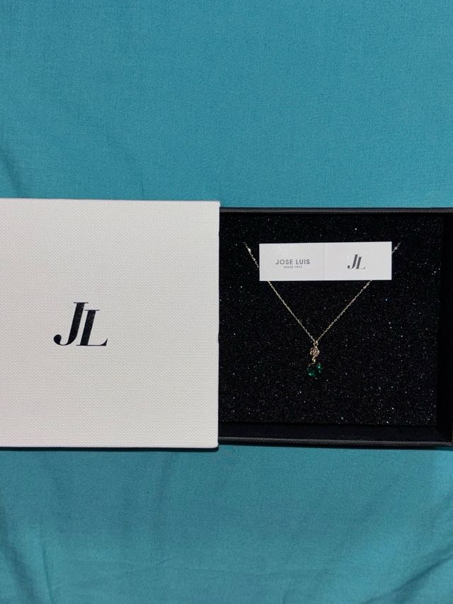 Collar Oro 18K Mujer Esmeralda Corazón NUEVO