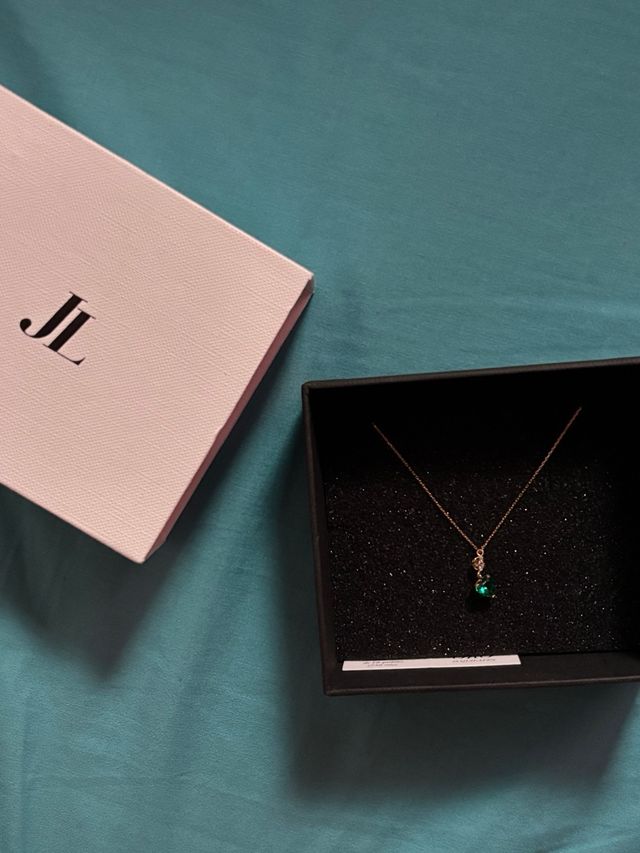 Collar Oro 18K Mujer Esmeralda Corazón NUEVO