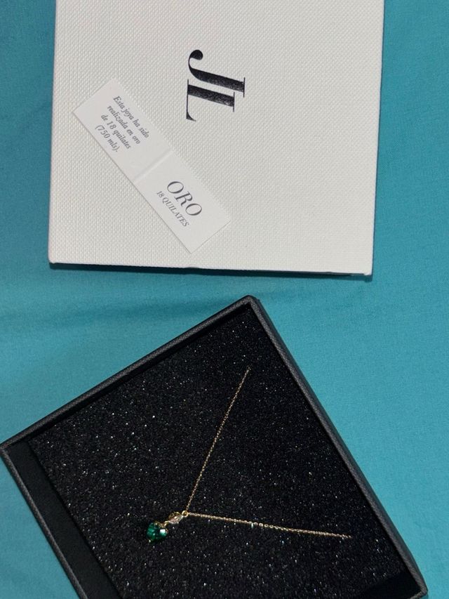 Collar Oro 18K Mujer Esmeralda Corazón NUEVO