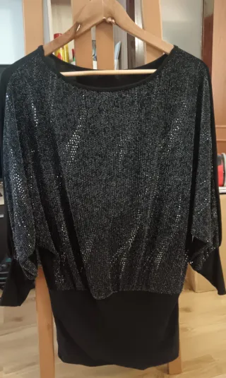 Vestido fiesta lentejuelas negro y plata