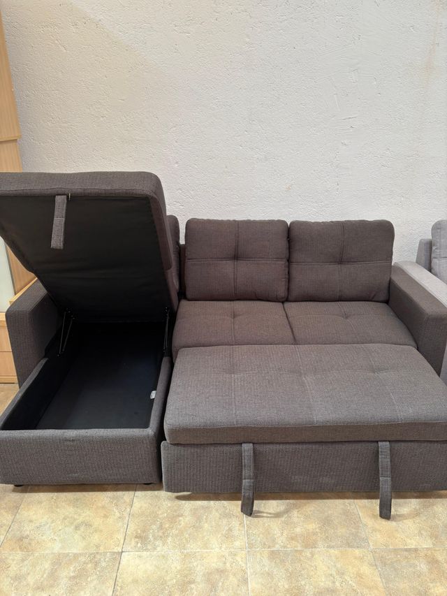 Oferta!! Sofá Cama Chaiselongue Gris Tela