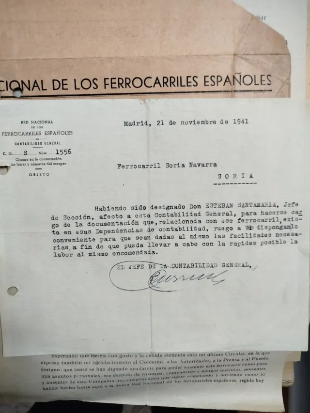 Absorción Ferrocarril Soria RENFE 1941 documentos