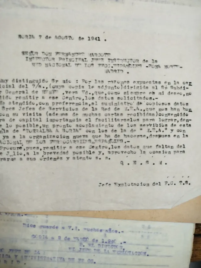 Absorción Ferrocarril Soria RENFE 1941 documentos