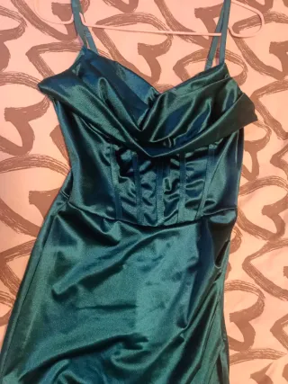 Vestido de fiesta largo verde azulado