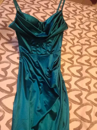 Vestido de fiesta largo verde azulado