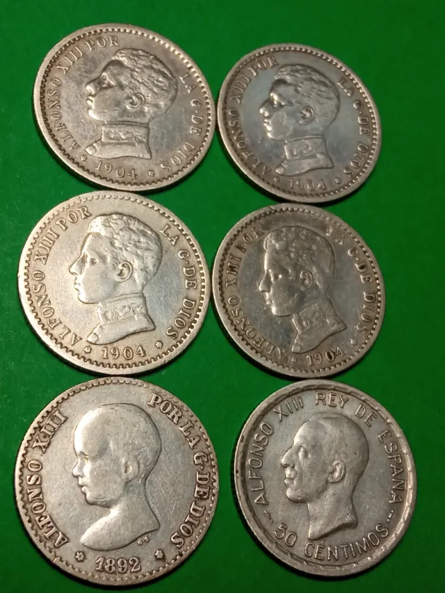 Lote 6 monedas plata.