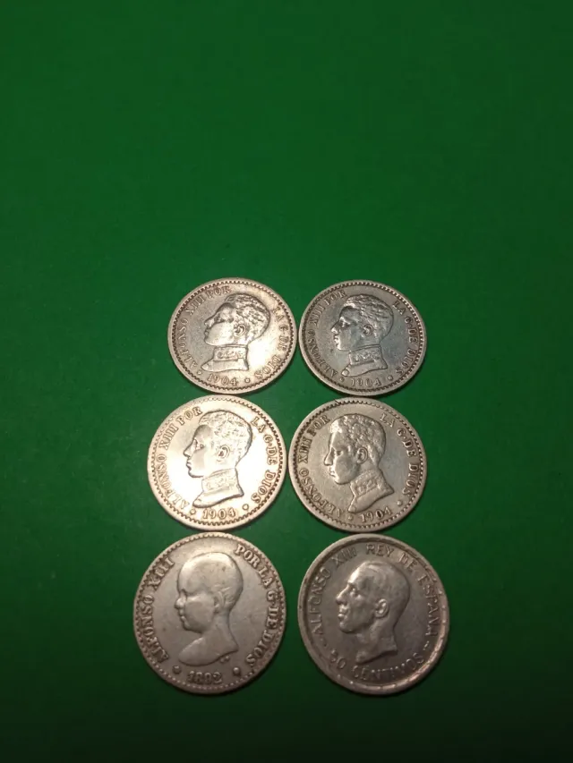 Lote 6 monedas plata.