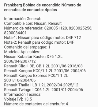 Bobina de encendido Renault 8200025256