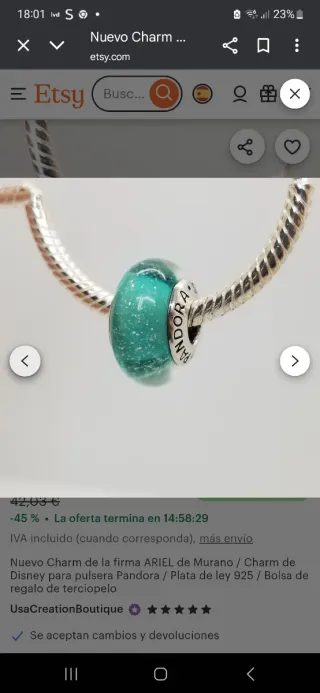 2 Charm Pandora disney y corazón