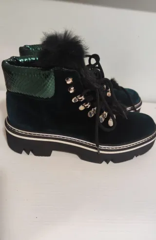 Stivaletti donna velluto verde pelliccia vera