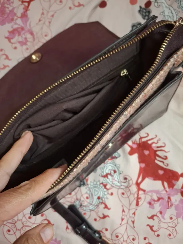 Bolso bandolera mujer floral beige y morado