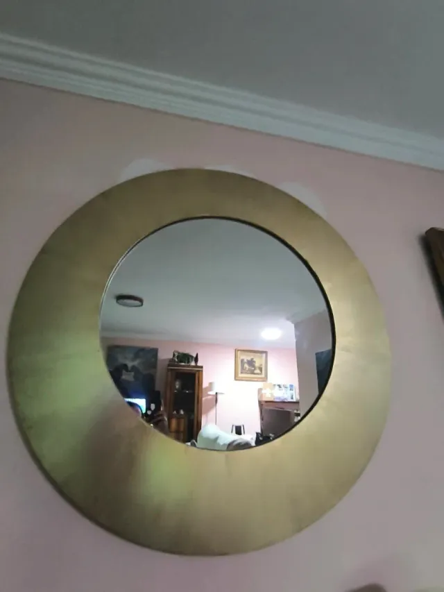 Espejo Grande Dorado Redondo