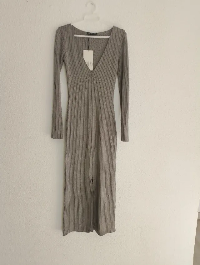 Vestido Zara Gris Manga Larga Talla S