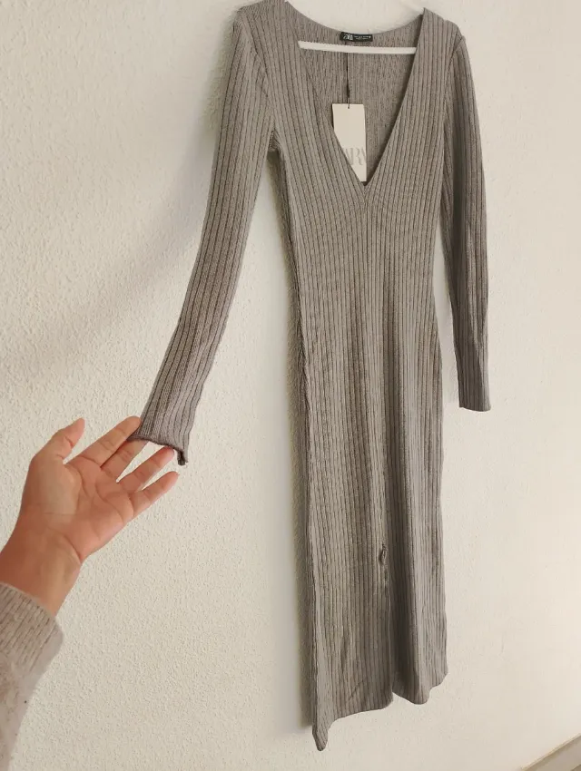 Vestido Zara Gris Manga Larga Talla S