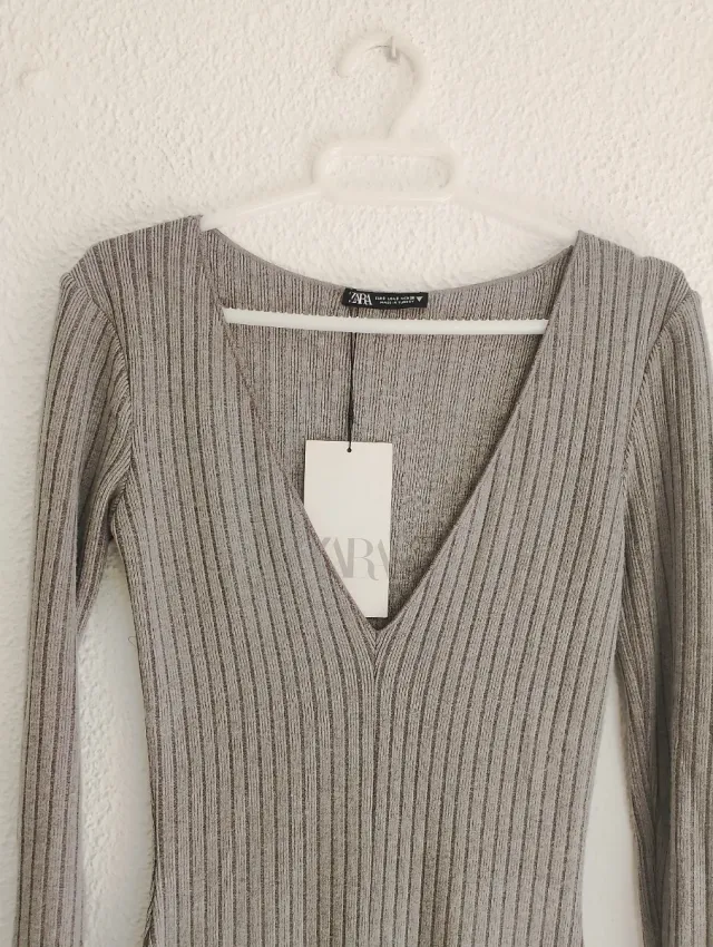 Vestido Zara Gris Manga Larga Talla S