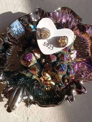 Pendientes de mineral citrino Corazón plata 925