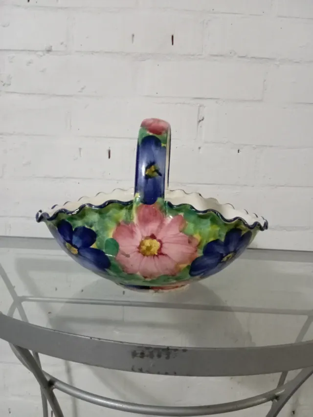 Cesta frutero cerámica flores