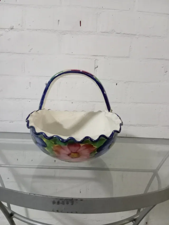 Cesta frutero cerámica flores