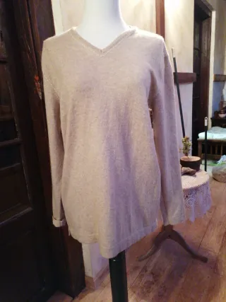 Jersey de punto beige mujer