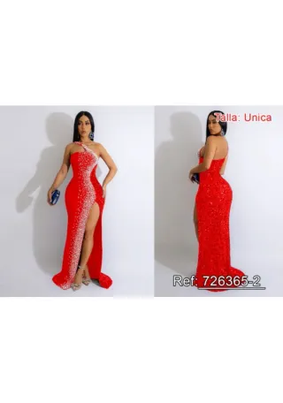 Vestido de fiesta rojo con pedrería