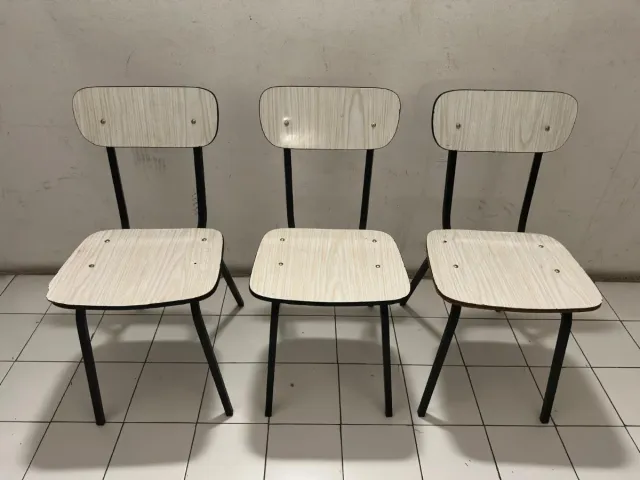 Juego de 3 Sillas Cocina Madera y Metal