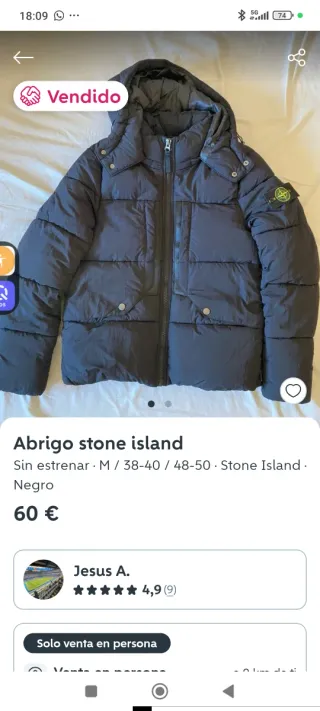Abrigo Stone Island Negro Talla M