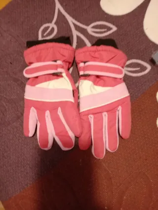 Guantes Nieve Niña Rosa y Blanco