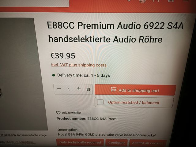 Válvulas 6922/E88CC S4A Premium Audio Germany