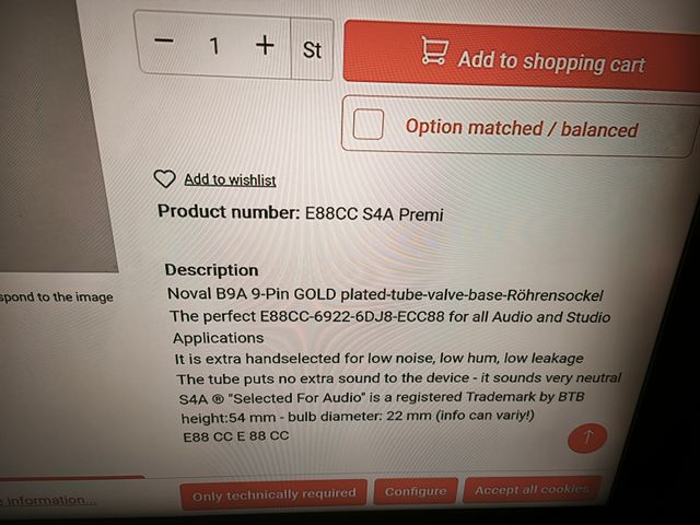 Válvulas 6922/E88CC S4A Premium Audio Germany