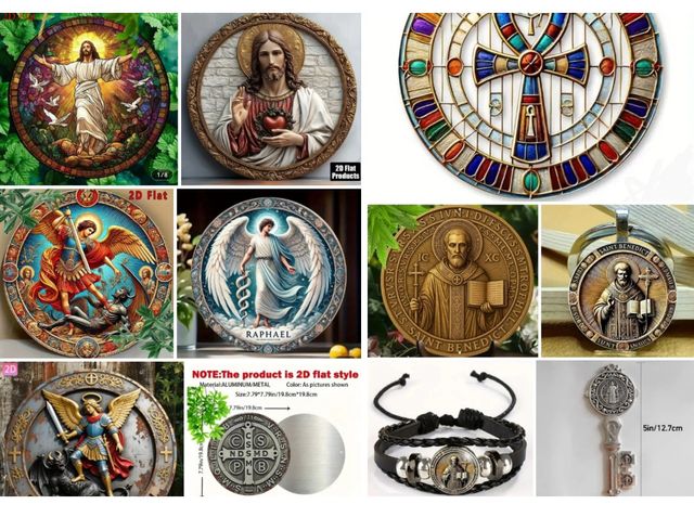 Lote 8 Placas, Llavero y Pulsera Religiosa