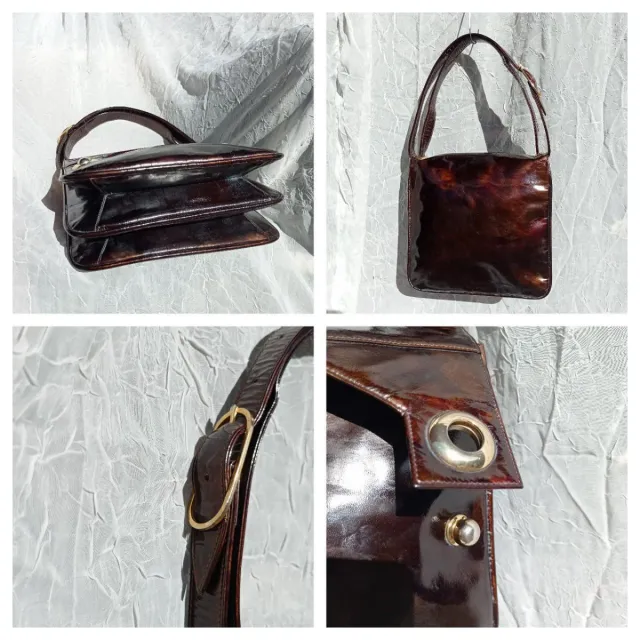 Borsa antica in pelle verniciata color ruggine