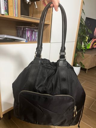 Bolso Zara Negro Tela Impermeable Grande