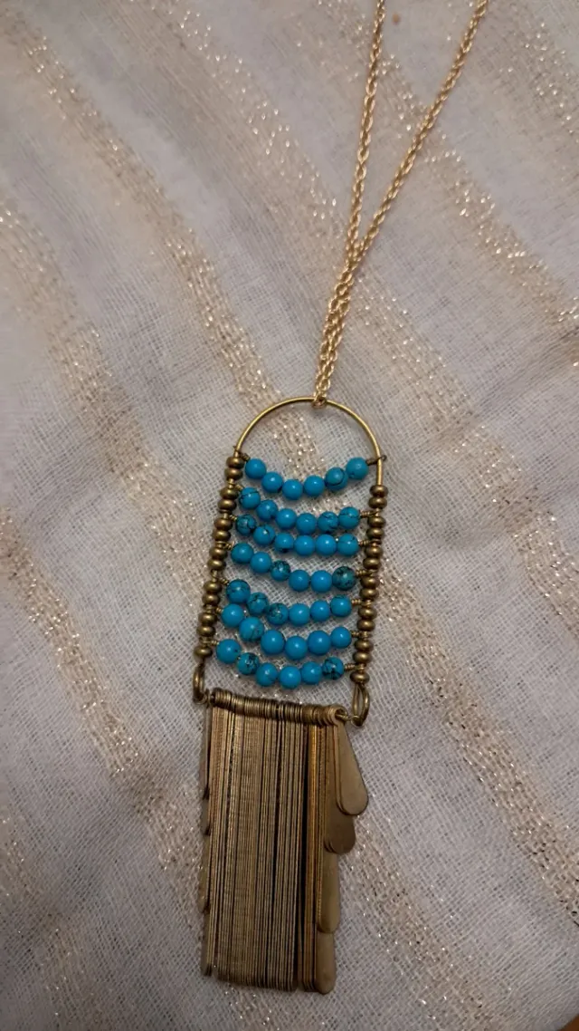 Collar largo latón y turquesas
