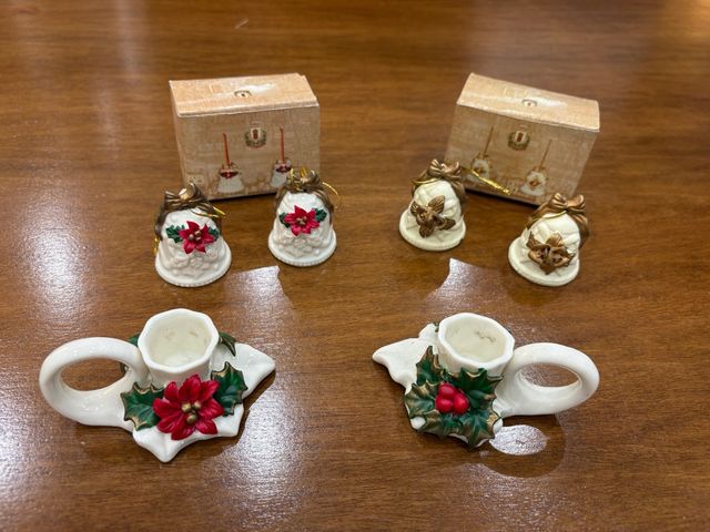 Set 2 portacandele e 4 campanelle natalizie