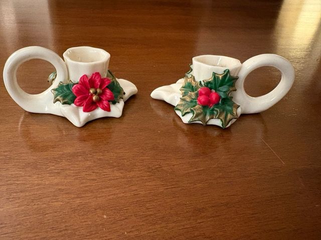 Set 2 portacandele e 4 campanelle natalizie