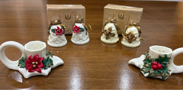 Set 2 portacandele e 4 campanelle natalizie