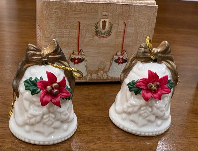 Set 2 portacandele e 4 campanelle natalizie