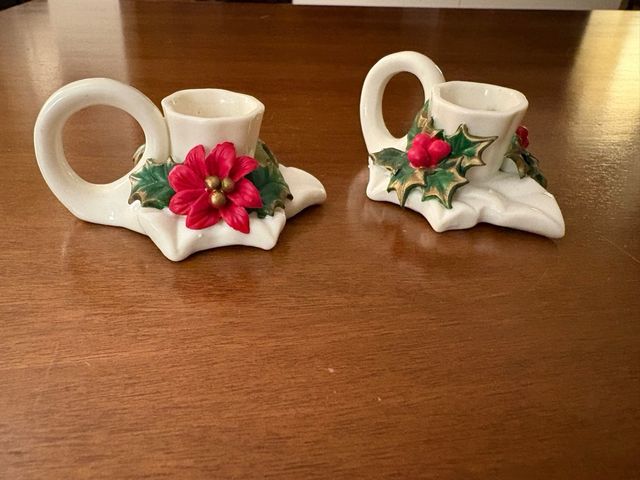 Set 2 portacandele e 4 campanelle natalizie