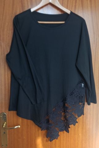 Camiseta negra Shein Curve con puntilla Talla XL