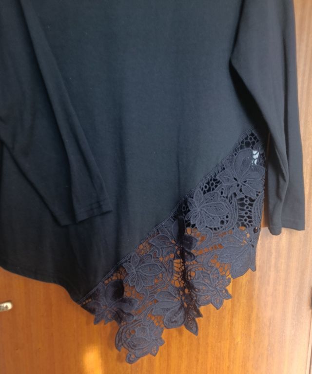 Camiseta negra Shein Curve con puntilla Talla XL