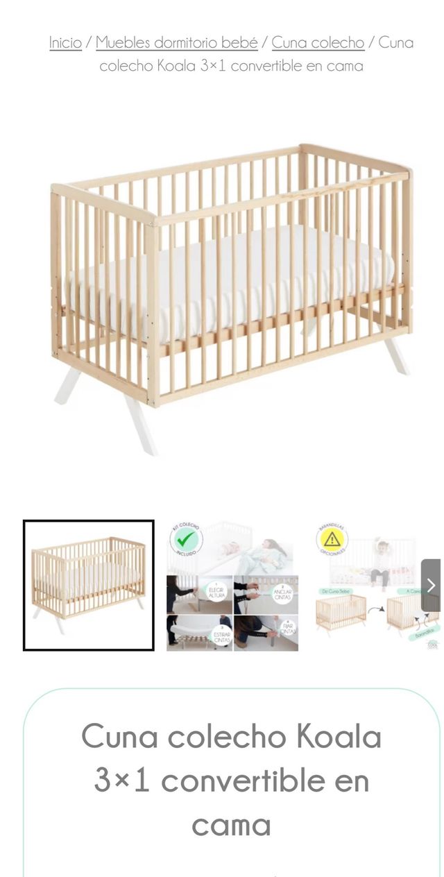 Cuna colecho Koala 3x1 convertible Colchón nuevo.