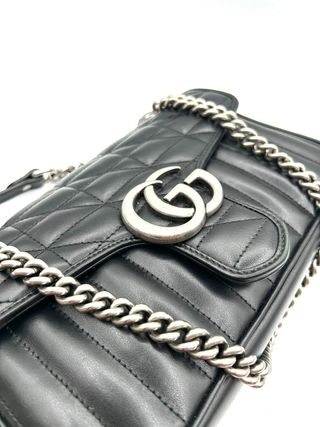 Bolso Gucci Marmont Negro Piel Cadena Plata