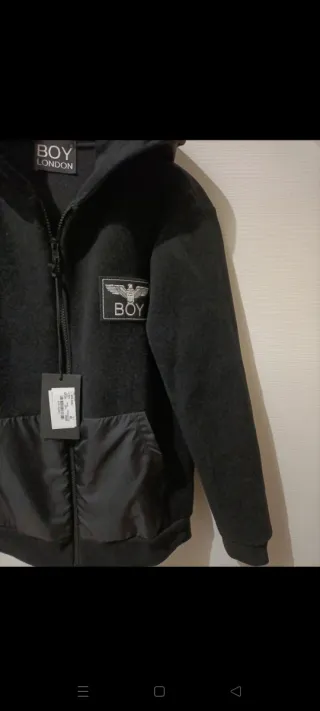 Giacca nera Boy London ragazzo pile con cappuccio