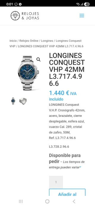 Reloj Longines Conquest VHP 44mm Azul
