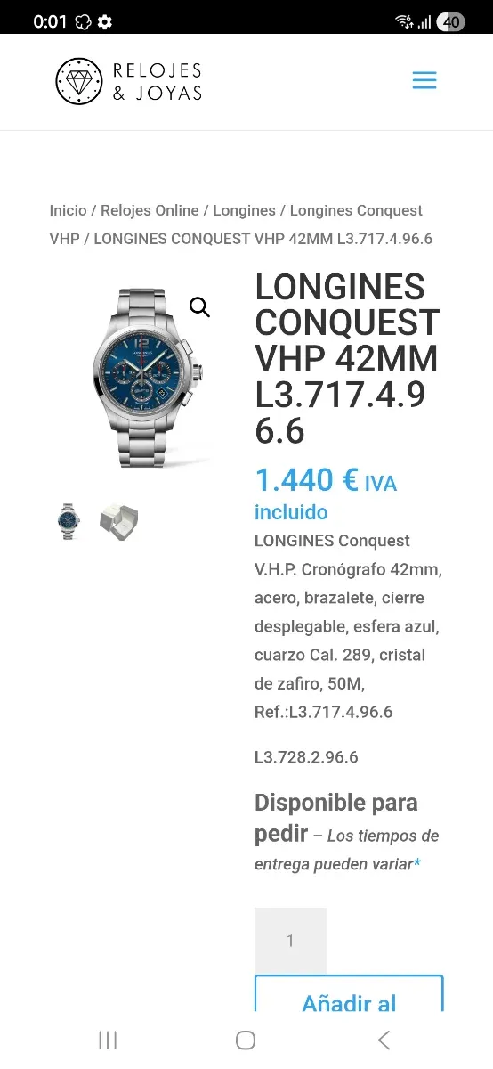 Reloj Longines Conquest VHP 44mm Azul