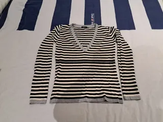 Jersey Mango Rayas Blanco y Negro talla XL de seda